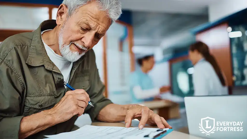 Mature man filling out digital legacy settings paperwork